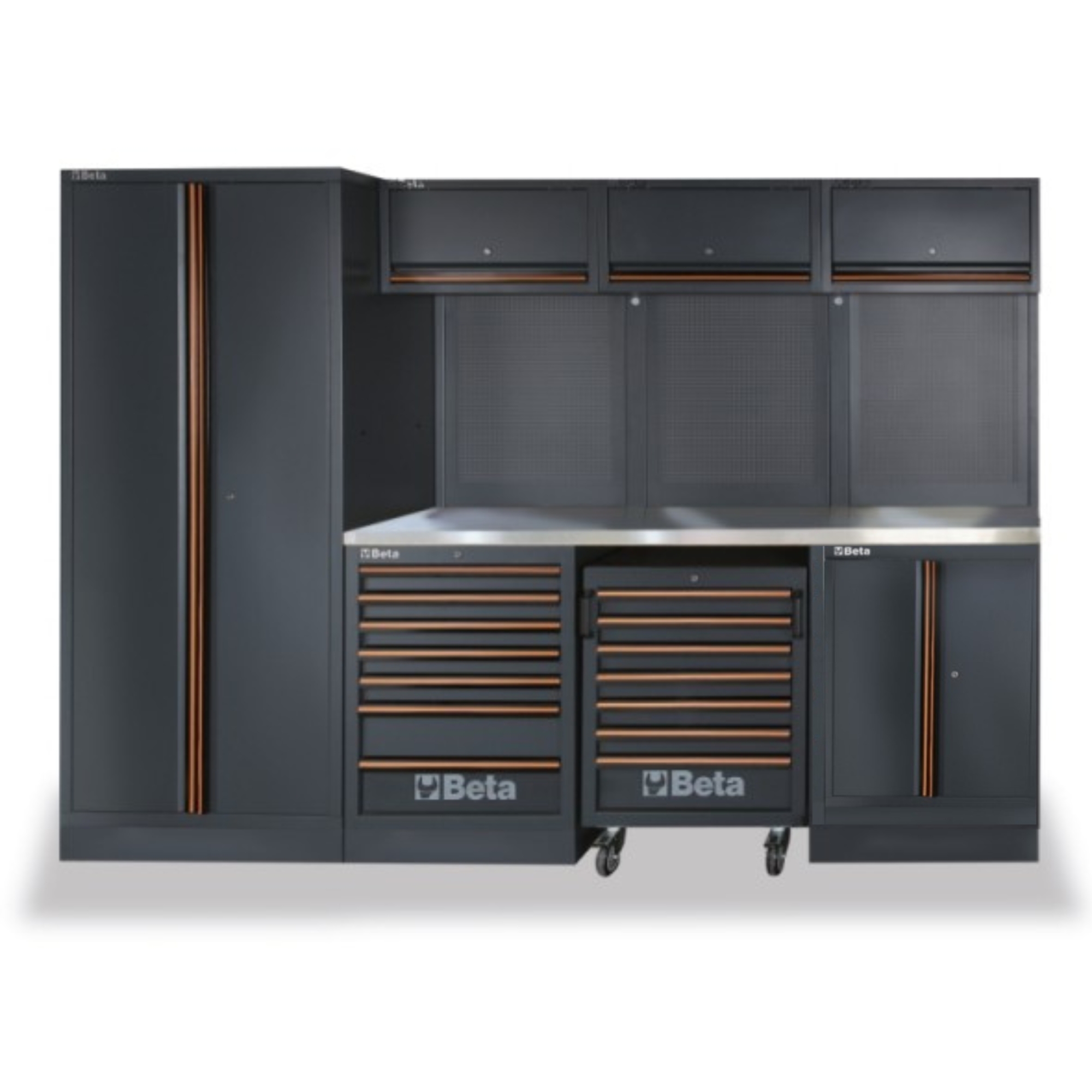 Beta, Garage Tool Storage System with Roller Cabinet, Width 116.34 in, Height 78.74 in, Depth 19.49 in, Model# C45PROX +MA
